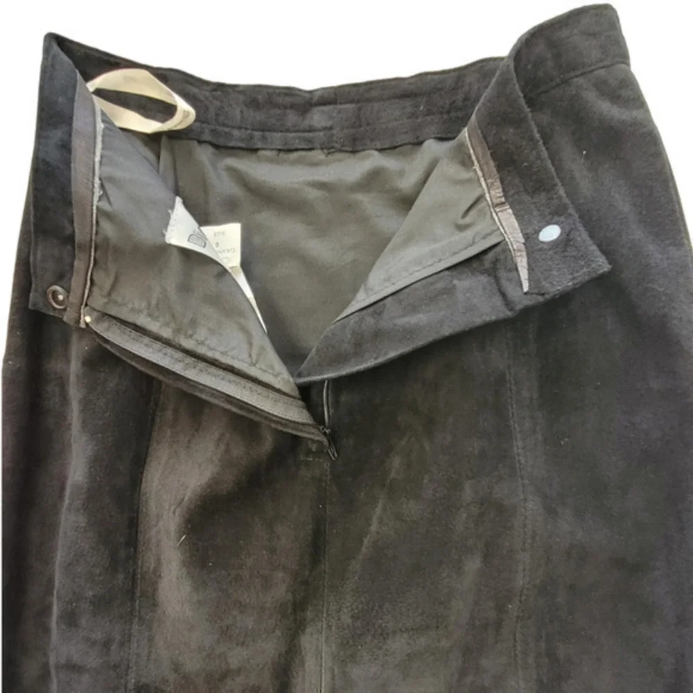 Bianca Vintage Leather Suede Pockets Back‎ Slit zip Modest Straight Midi Skirt